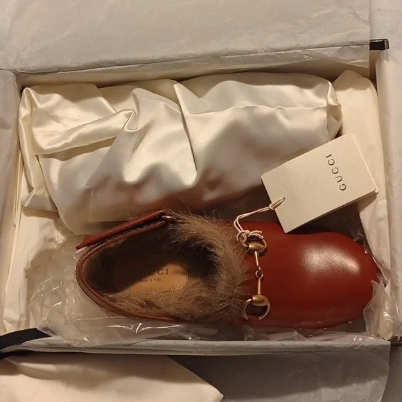 NWT Gucci Calfskin Fur Horsebit Amstel Slingback Clogs NIB - Picture 7 of 10